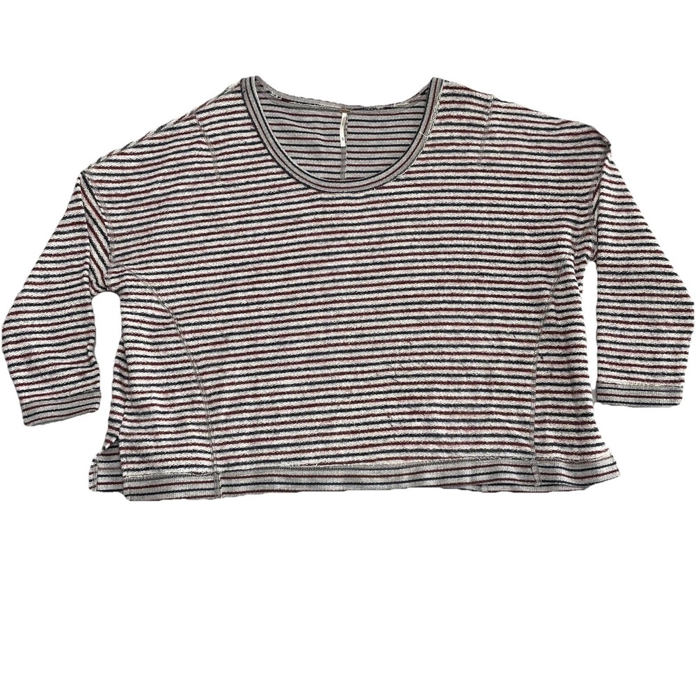 Free People Sweatshirt Womens Medium Red White Blue Americana Striped Oversize
